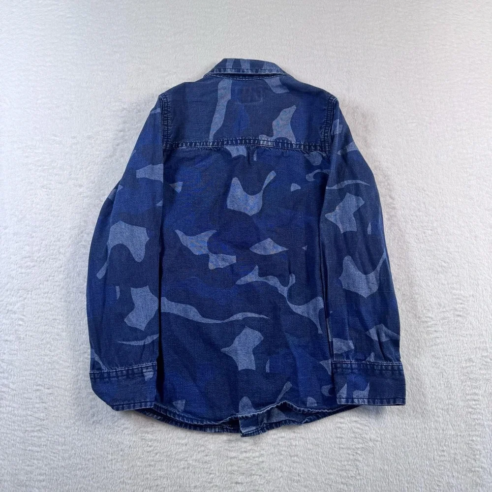 OshKosh B'gosh Shirt Boys 6 Blue Denim Camo‎ Long Sleeve Button Front Collared